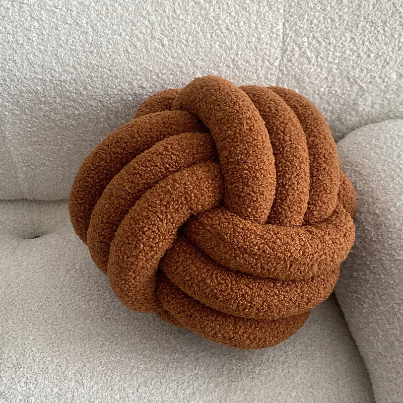 Aesthetic Knotted Ball Plush Cushion - Nordic Round Throw Pillow for Sofa & Bed, 22/28 cm (8.7/11 in)