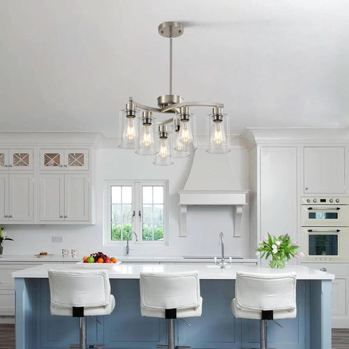 Brushed Nickel 6 Light Farmhouse Chandelier Pendant